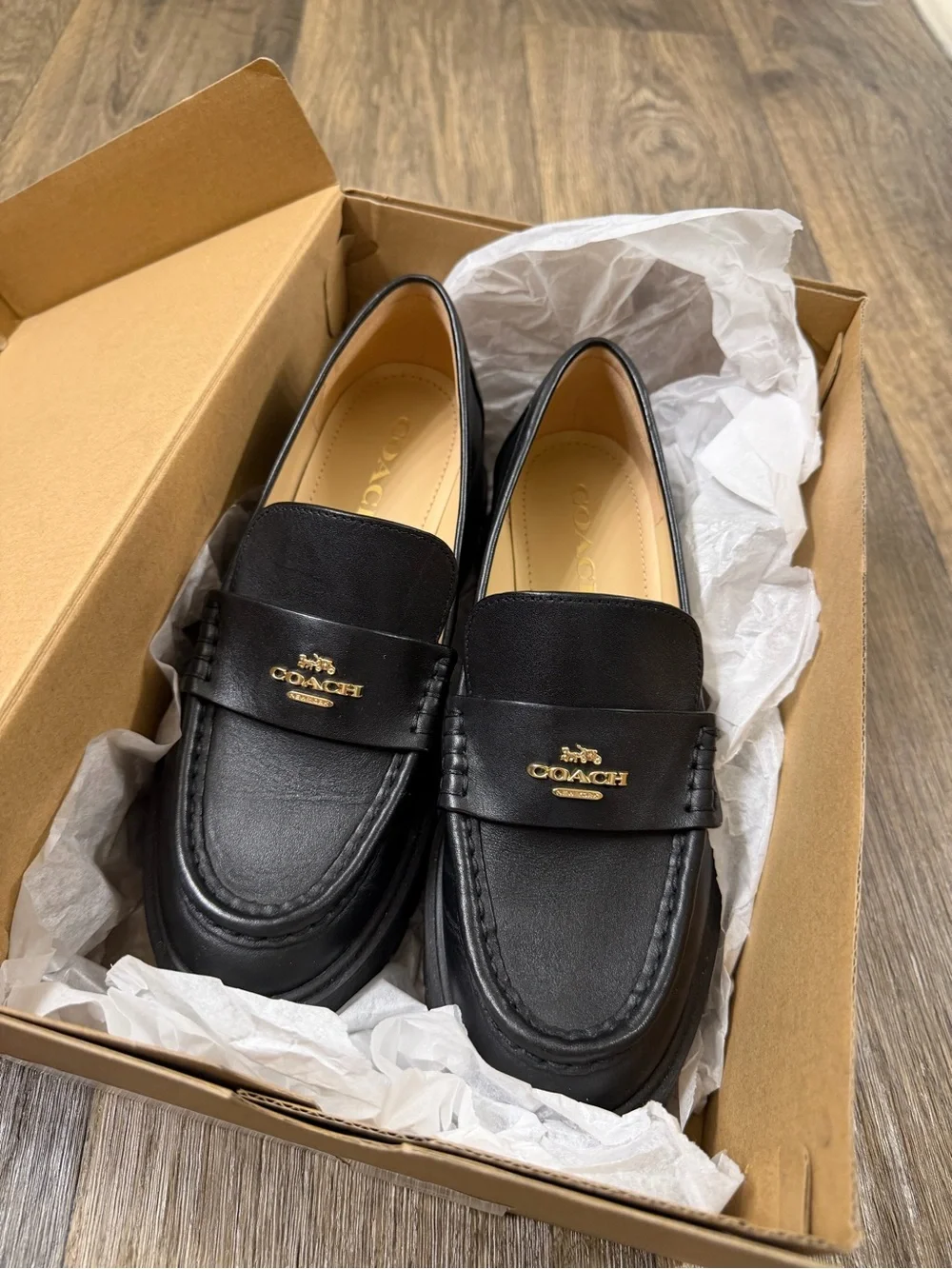 Coach Woman Black Leather Chunky Loafers - Picture 6 of 8
